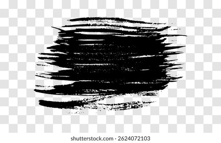 Black brush stroke. Hand drawn ink spot isolated on transparent background. Vector illustration