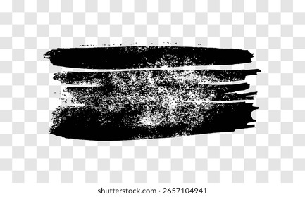 Pincelada negra. Mancha de tinta dibujada a mano aislada sobre fondo transparente. Ilustración vectorial