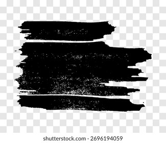 Schwarzer Pinselstrich. Handgezeichneter Tintenfleck einzeln auf transparentem Hintergrund. Vektorgrafik