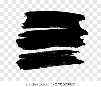 Pincelada negra. Mancha de tinta dibujada a mano aislada sobre fondo transparente. Ilustración vectorial