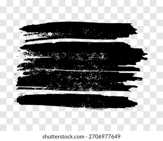 Pincelada negra. Mancha de tinta dibujada a mano aislada sobre fondo transparente. Ilustración vectorial