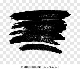 Pincelada negra. Mancha de tinta dibujada a mano aislada sobre fondo transparente. Ilustración vectorial