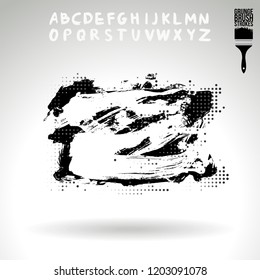 Black brush stroke and handwritten alphabet. Grunge vector abstract hand - painted element. Underline and border design.