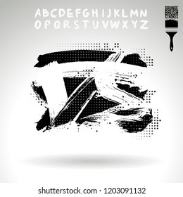 Black brush stroke and handwritten alphabet. Grunge vector abstract hand - painted element. Underline and border design.