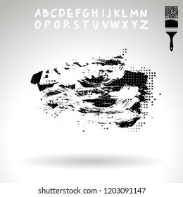 Black brush stroke and handwritten alphabet. Grunge vector abstract hand - painted element. Underline and border design.