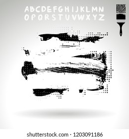 Black brush stroke and handwritten alphabet. Grunge vector abstract hand - painted element. Underline and border design.