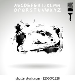 Black brush stroke and handwritten alphabet. Grunge vector abstract hand - painted element. Underline and border design.