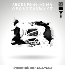 Black brush stroke and handwritten alphabet. Grunge vector abstract hand - painted element. Underline and border design.