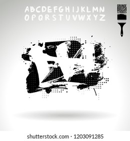 Black brush stroke and handwritten alphabet. Grunge vector abstract hand - painted element. Underline and border design.