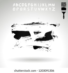 Black brush stroke and handwritten alphabet. Grunge vector abstract hand - painted element. Underline and border design.