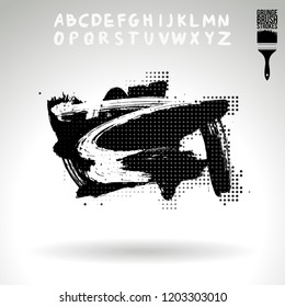 Black brush stroke and handwritten alphabet. Grunge vector abstract hand - painted element. Underline and border design.