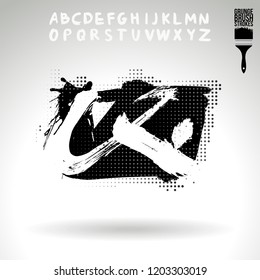 Black brush stroke and handwritten alphabet. Grunge vector abstract hand - painted element. Underline and border design.
