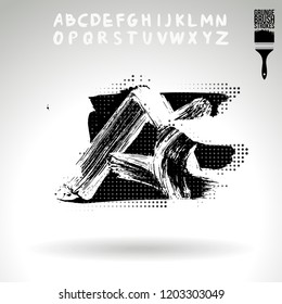 Black brush stroke and handwritten alphabet. Grunge vector abstract hand - painted element. Underline and border design.