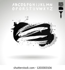 Black brush stroke and handwritten alphabet. Grunge vector abstract hand - painted element. Underline and border design.