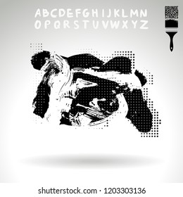 Black brush stroke and handwritten alphabet. Grunge vector abstract hand - painted element. Underline and border design.