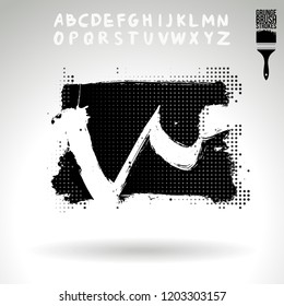 Black brush stroke and handwritten alphabet. Grunge vector abstract hand - painted element. Underline and border design.