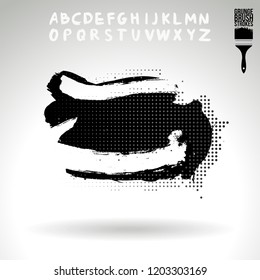 Black brush stroke and handwritten alphabet. Grunge vector abstract hand - painted element. Underline and border design.