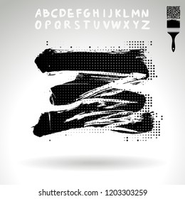 Black brush stroke and handwritten alphabet. Grunge vector abstract hand - painted element. Underline and border design.