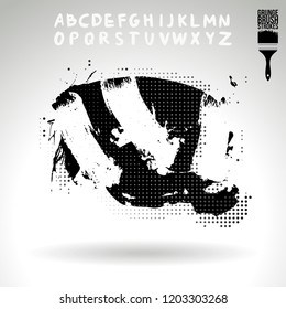 Black brush stroke and handwritten alphabet. Grunge vector abstract hand - painted element. Underline and border design.