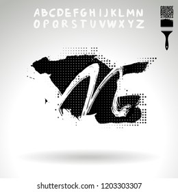 Black brush stroke and handwritten alphabet. Grunge vector abstract hand - painted element. Underline and border design.