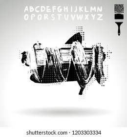Black brush stroke and handwritten alphabet. Grunge vector abstract hand - painted element. Underline and border design.