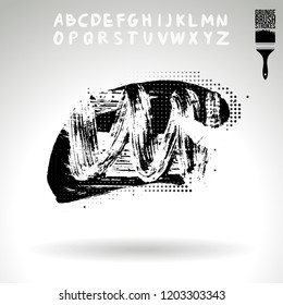 Black brush stroke and handwritten alphabet. Grunge vector abstract hand - painted element. Underline and border design.