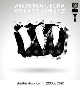 Black brush stroke and handwritten alphabet. Grunge vector abstract hand - painted element. Underline and border design.