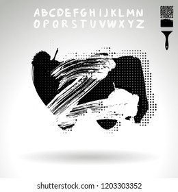 Black brush stroke and handwritten alphabet. Grunge vector abstract hand - painted element. Underline and border design.