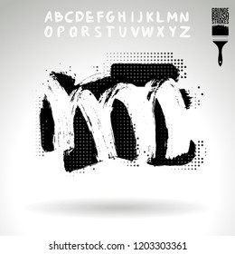 Black brush stroke and handwritten alphabet. Grunge vector abstract hand - painted element. Underline and border design.