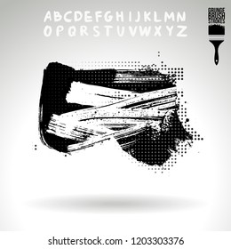 Black brush stroke and handwritten alphabet. Grunge vector abstract hand - painted element. Underline and border design.