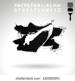 Black brush stroke and handwritten alphabet. Grunge vector abstract hand - painted element. Underline and border design.