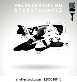 Black brush stroke and handwritten alphabet. Grunge vector abstract hand - painted element. Underline and border design.