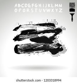 Black brush stroke and handwritten alphabet. Grunge vector abstract hand - painted element. Underline and border design.
