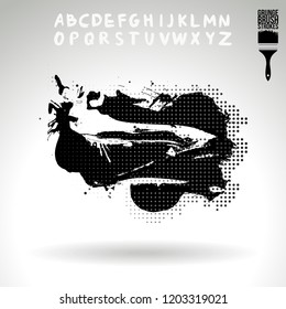 Black brush stroke and handwritten alphabet. Grunge vector abstract hand - painted element. Underline and border design.