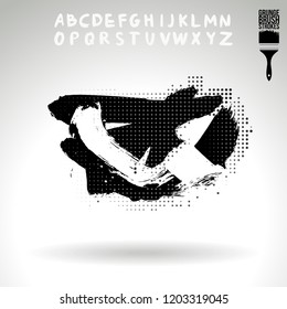 Black brush stroke and handwritten alphabet. Grunge vector abstract hand - painted element. Underline and border design.