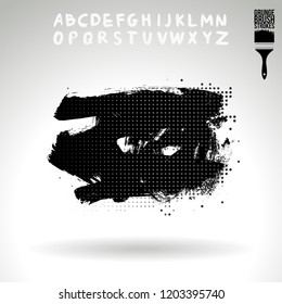 Black brush stroke and handwritten alphabet. Grunge vector abstract hand - painted element. Underline and border design.