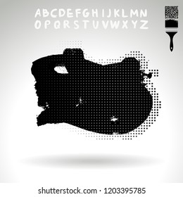 Black brush stroke and handwritten alphabet. Grunge vector abstract hand - painted element. Underline and border design.