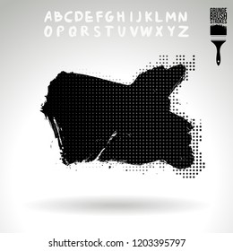 Black brush stroke and handwritten alphabet. Grunge vector abstract hand - painted element. Underline and border design.