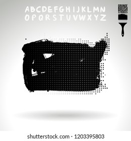Black brush stroke and handwritten alphabet. Grunge vector abstract hand - painted element. Underline and border design.