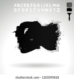 Black brush stroke and handwritten alphabet. Grunge vector abstract hand - painted element. Underline and border design.