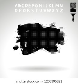 Black brush stroke and handwritten alphabet. Grunge vector abstract hand - painted element. Underline and border design.