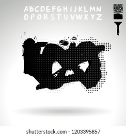 Black brush stroke and handwritten alphabet. Grunge vector abstract hand - painted element. Underline and border design.