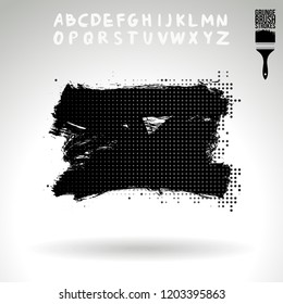 Black brush stroke and handwritten alphabet. Grunge vector abstract hand - painted element. Underline and border design.