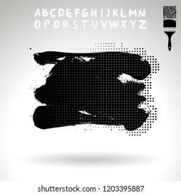 Black brush stroke and handwritten alphabet. Grunge vector abstract hand - painted element. Underline and border design.