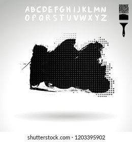 Black brush stroke and handwritten alphabet. Grunge vector abstract hand - painted element. Underline and border design.