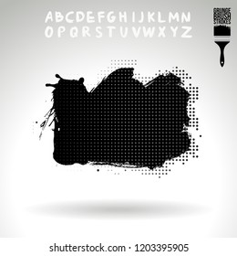 Black brush stroke and handwritten alphabet. Grunge vector abstract hand - painted element. Underline and border design.