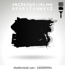 Black brush stroke and handwritten alphabet. Grunge vector abstract hand - painted element. Underline and border design.