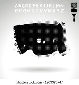 Black brush stroke and handwritten alphabet. Grunge vector abstract hand - painted element. Underline and border design.