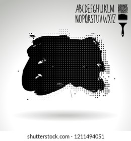Black brush stroke and handwritten alphabet. Grunge vector abstract hand - painted element. Underline and border design.