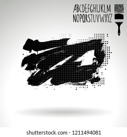 Black brush stroke and handwritten alphabet. Grunge vector abstract hand - painted element. Underline and border design.